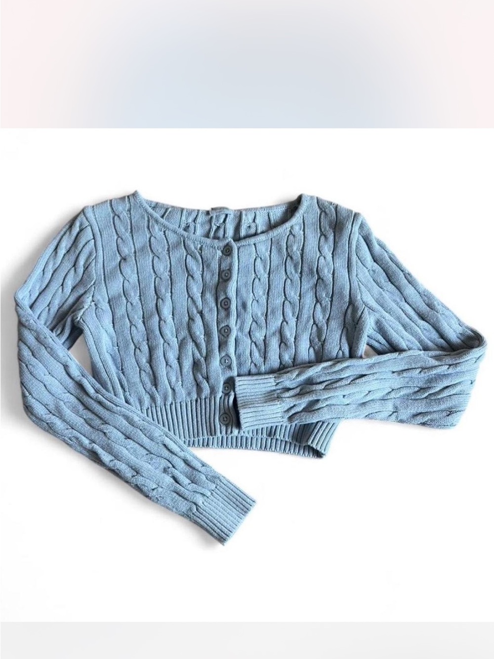john galt Light Blue Cable-Knit Cropped Cardigan